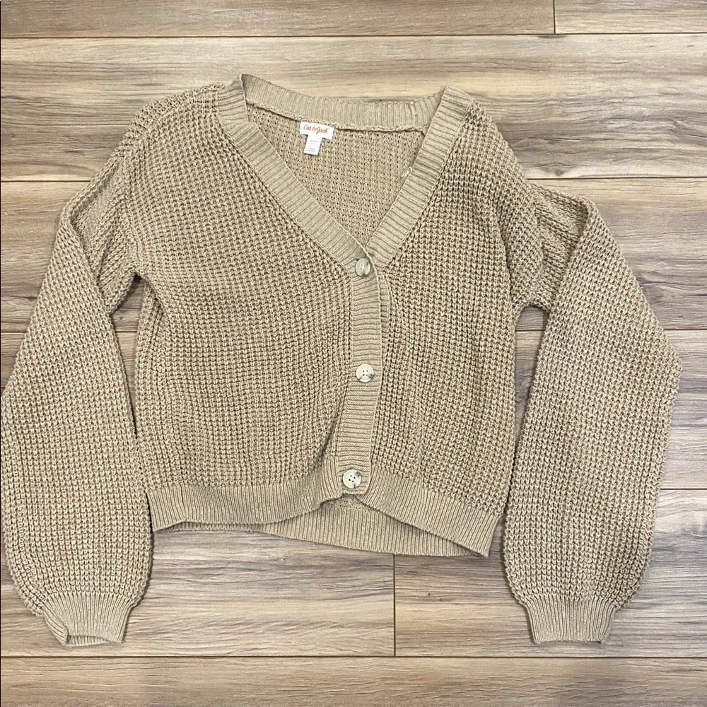 Cat & Jack Taupe Chunky Knit Button Cardigan - Picture 1 of 3